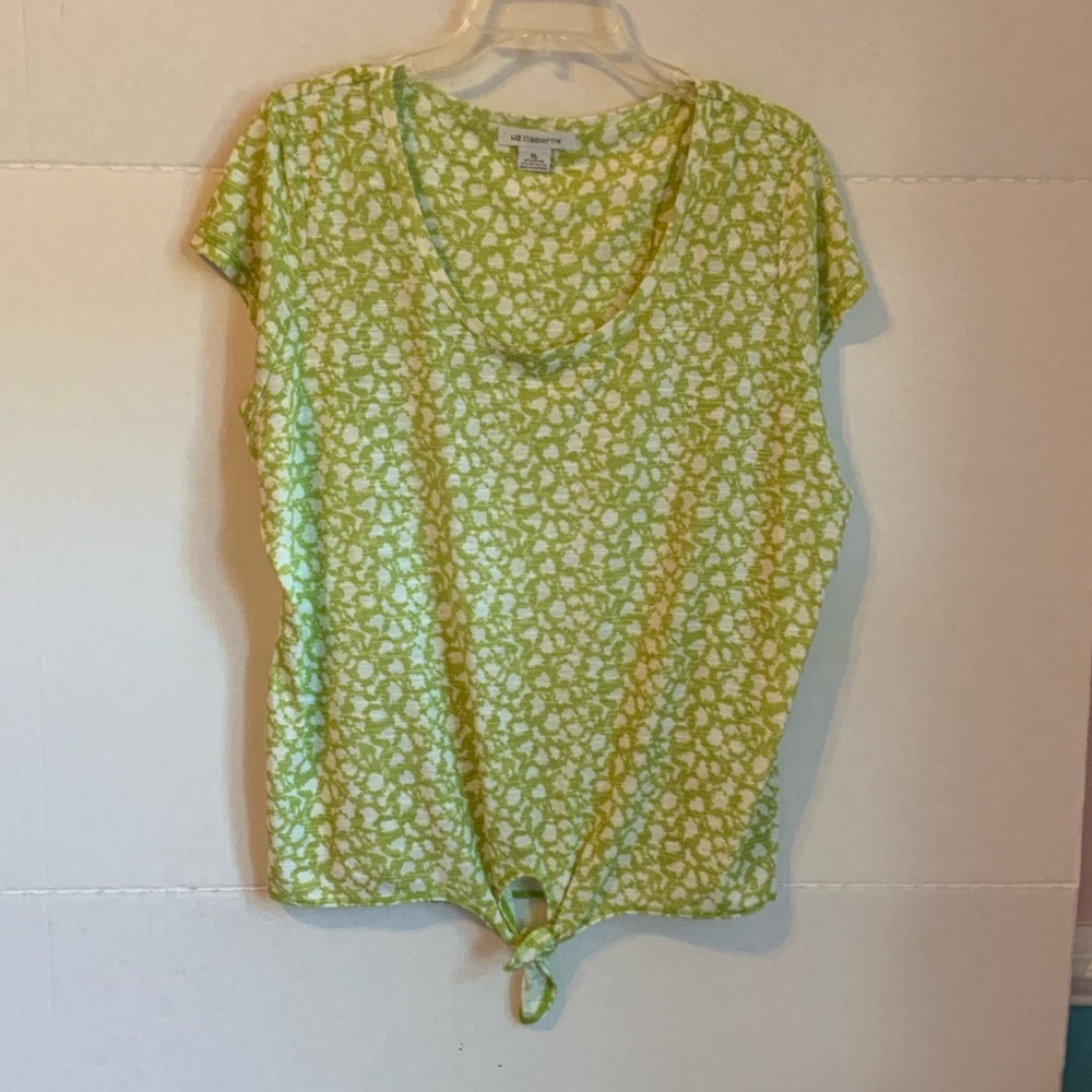 Green Floral Tie-Front Top Liz Claiborne